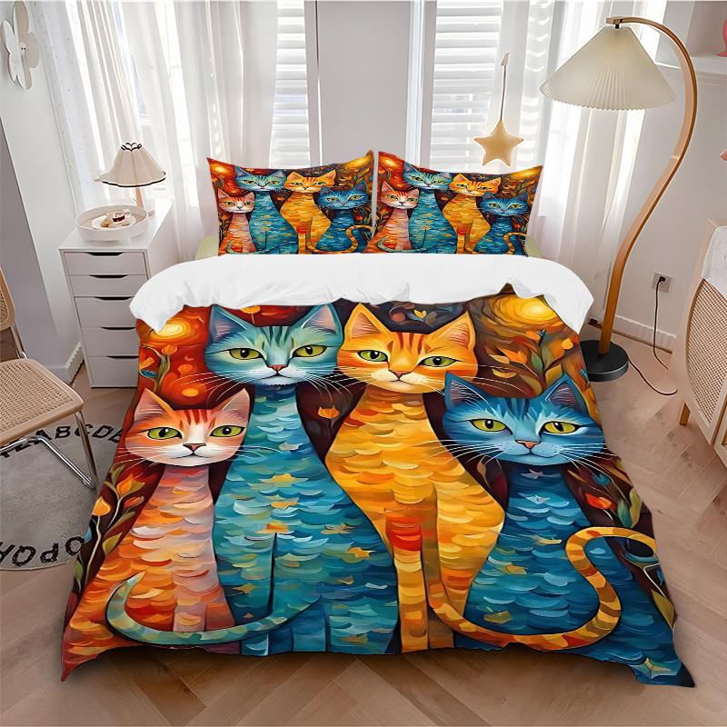 

3pcs Anime Cartoon Design Duvet Cover Set with Two Pillowcases (No Core), Festive Gift for Home Decor 135x200cm