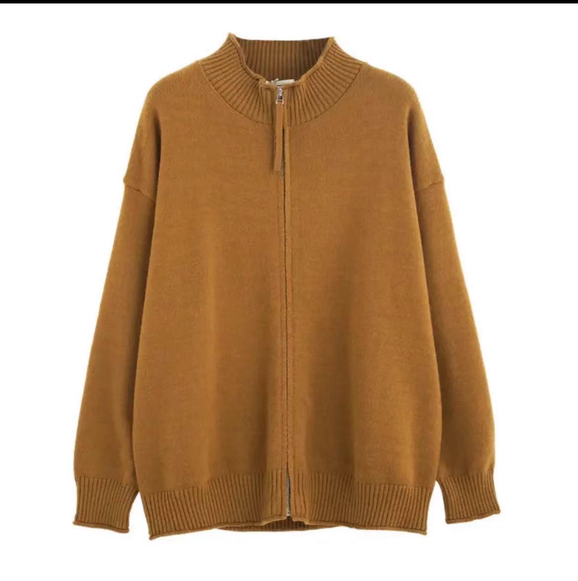 Унисекс Однотонный Кардиган-Свитер на Молнии с Воротником-стойкой - Модный Свободный Повседневный Трикотаж для Осени и Зимы M жёлтыйимбирный 2580₽