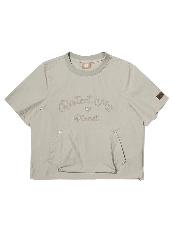 BBC EARTH W Chain Embroidery Woven Round T-Shirt_Light Olive