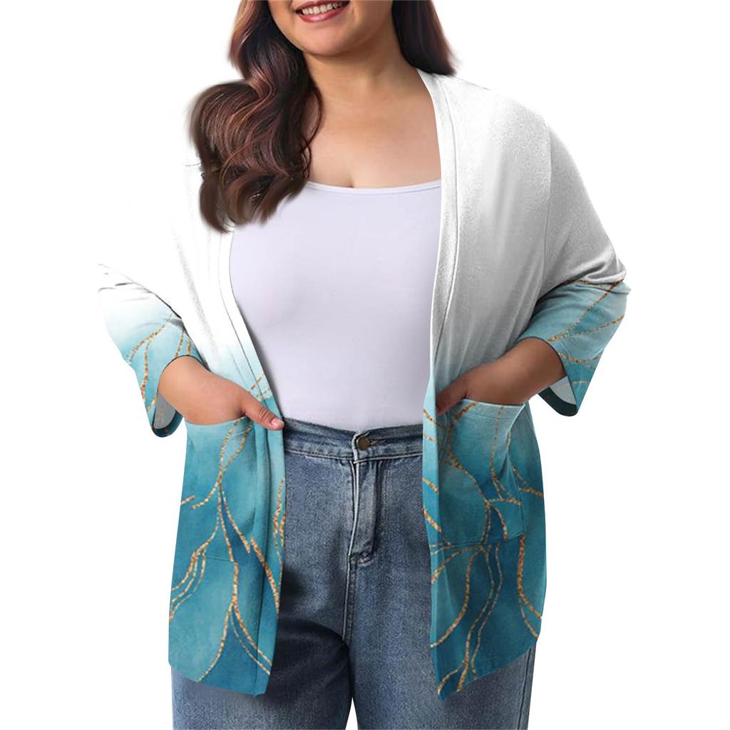 Women's Fall And Winter Fashion Casual Soild 3/4 Sleeve Mid-Length Cardigan Jacket