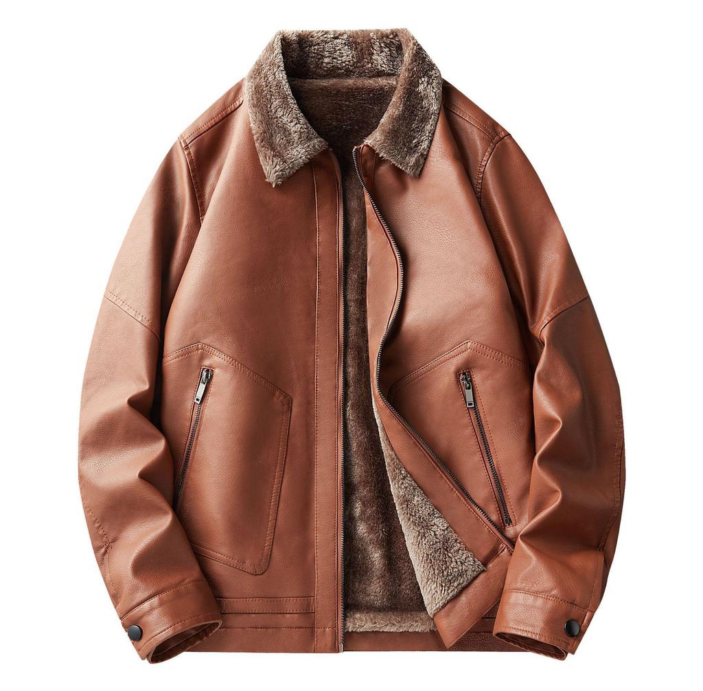 Nouvelle veste épaisse en daim pour homme - Automne/Hiver Cuir PU Décontracté d'affaires, Manteau à col carré Tendance