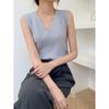 V Neck Tank Top Stripe Knit Halter Crop Tops Women Summer Camis Chest Pad Camisole Fashion Casual Tube Female Sleeveless Cropped Vest