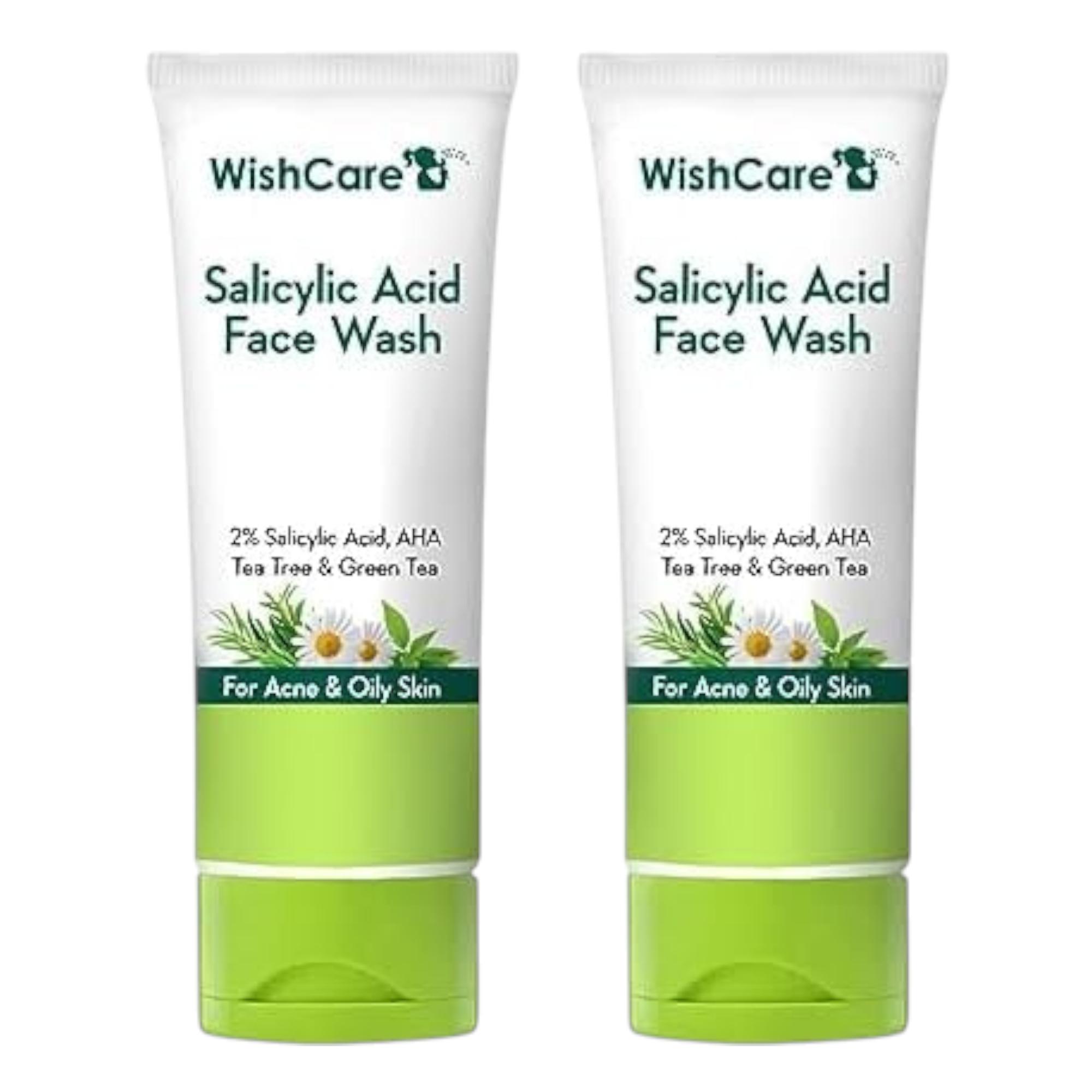 

WishCare 2% Salicylic Acid Face Wash 100ml Pack of 2 for Oily & Acne Prone Skin with AHA Green Tea Chamomile