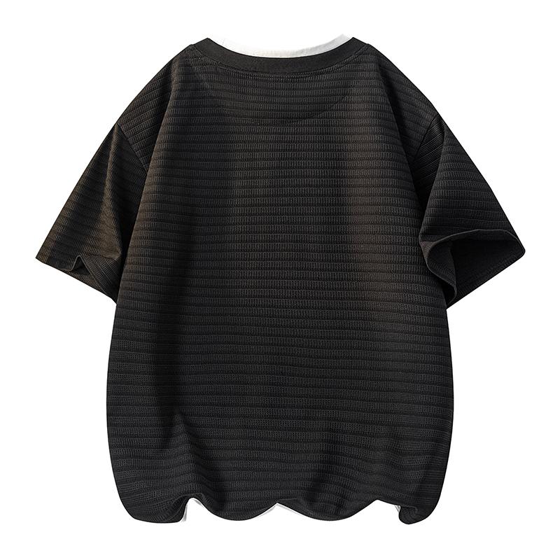 Retro Striped T-shirt Men's Summer Loose V-neck Half-sleeved T-shirt Men's Top
