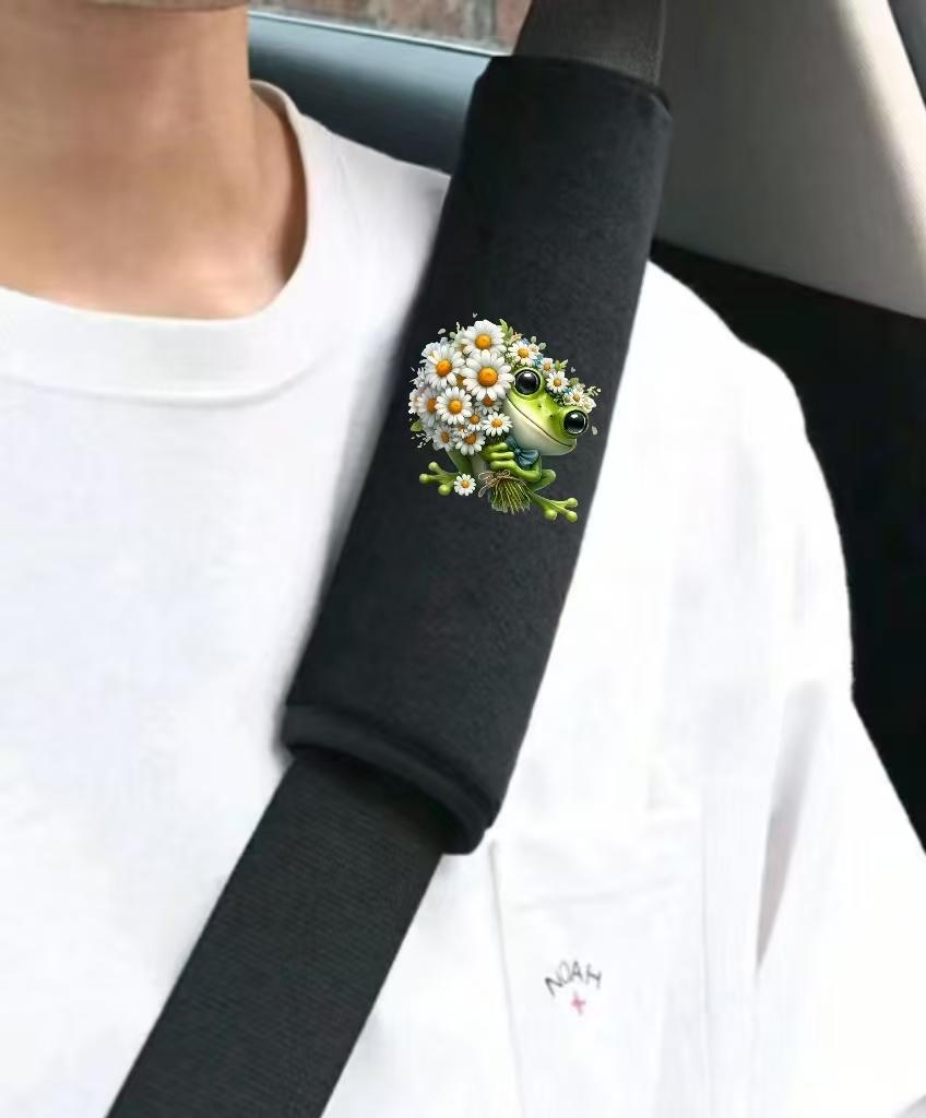 2PCS Car Seat Belt Shoulder Protector with Daisy Frog Pattern Car Seat Belt Protective Cover Soft and Comfortable for Car Use