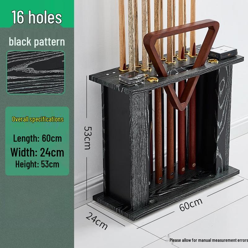 16-Hole Black Wood Grain Billiard Cue Rack