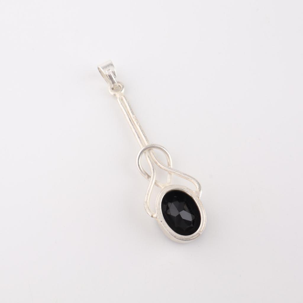 Black Onyx Gemstone 925 Sterling Silver Jewelry Handmade Pendant 1.79" For Gift PP-60-18
