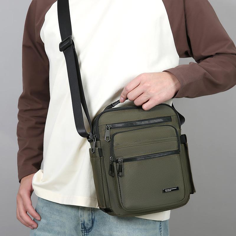 Men Multi-layer Shoulder Bag Fashionable Casual Lightweight Nylon Crossbody Bag for Daily Outing Commuting Small Handbag