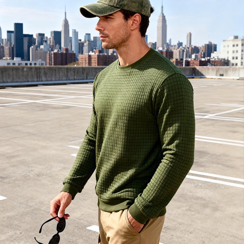 

Men s Round Neck Jacquard Plaid Hoodie - Versatile Long Sleeve Warm Base Layer for Spring/Autumn XXXL армія зелений колір