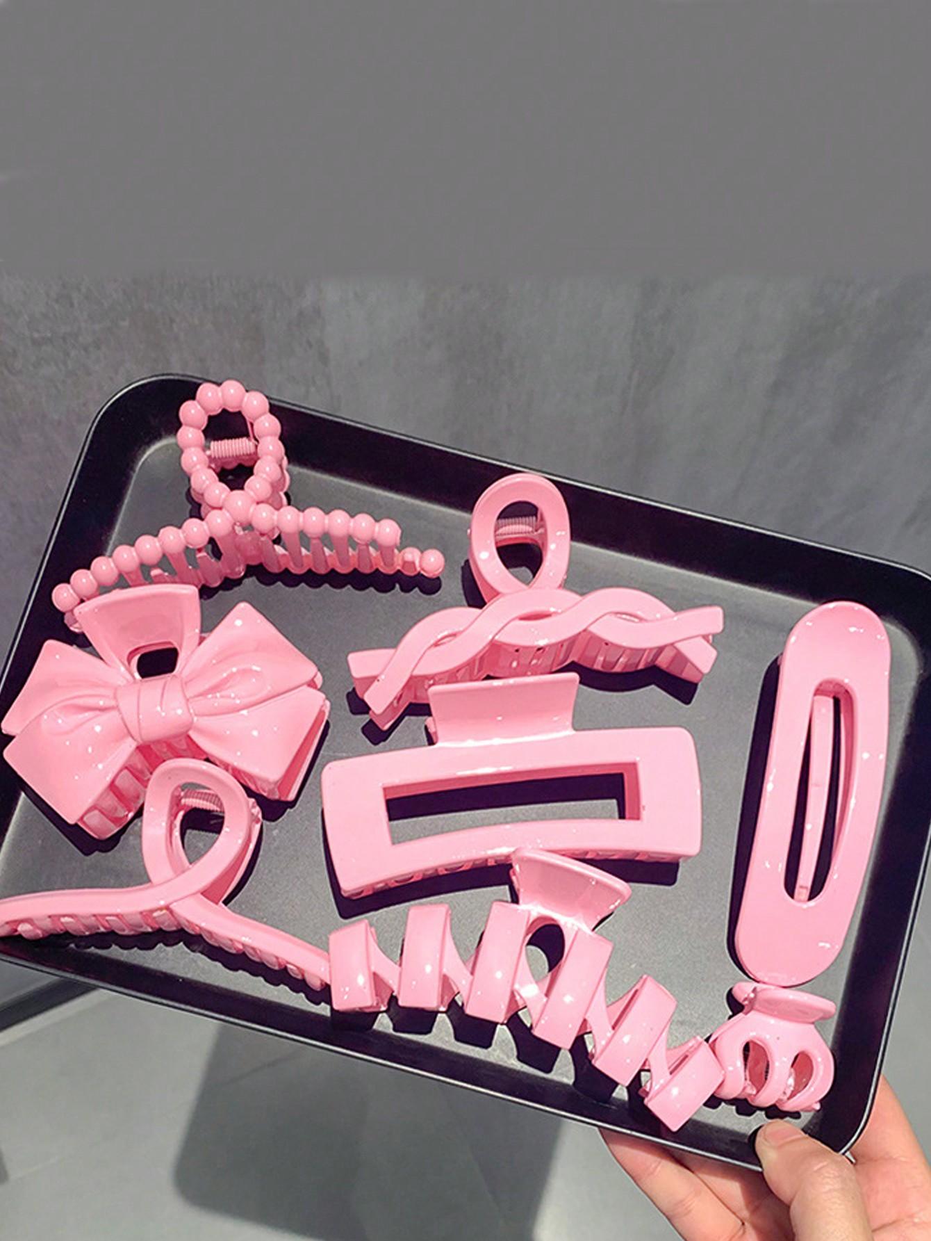 

8 Pcs Fashion Pink Minimalist Hair Claws Set For Women Girls Party Hair Accessories