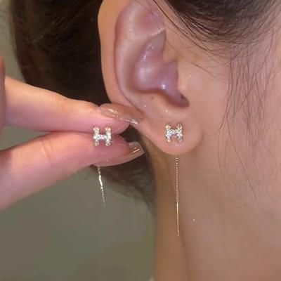 Pendientes Letra H para Mujer Temperamento Lujo Ligero Borla Larga Zircón Pequeño Fragante Pendientes Ingleses