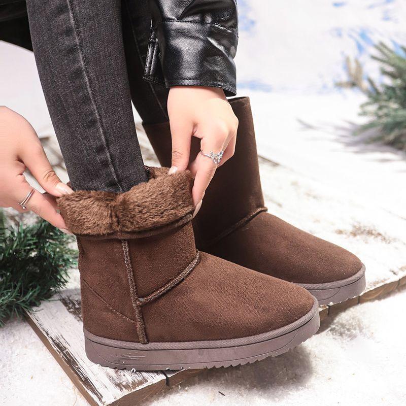 Thick-soled snow boots fur integrated medium boots 2025 winter velvet short boots one pedal non-slip warm cotton shoes