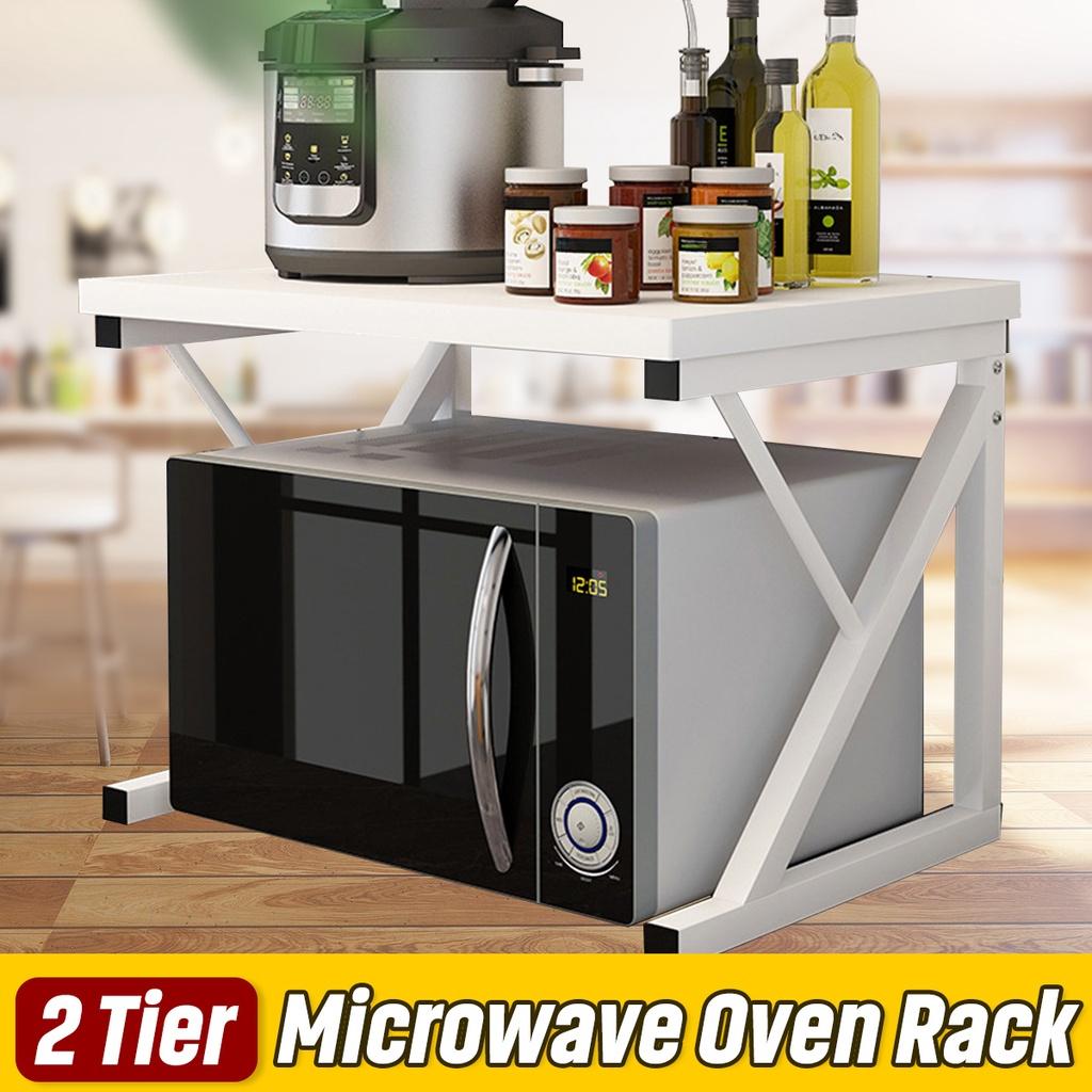 2 szintes mikrohullámú sütő állvány fa tároló polc Z alakú helytakarékos konyhai konzol szekrény rendszerező fém + fa 21,25x13,77x14,17in