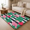 Cabana Stripe Flamingo Floor Mat Machine Washable Soft Flannel Area Rug, Non-Slip Absorbent Floor Mat for Living Room Bedroom