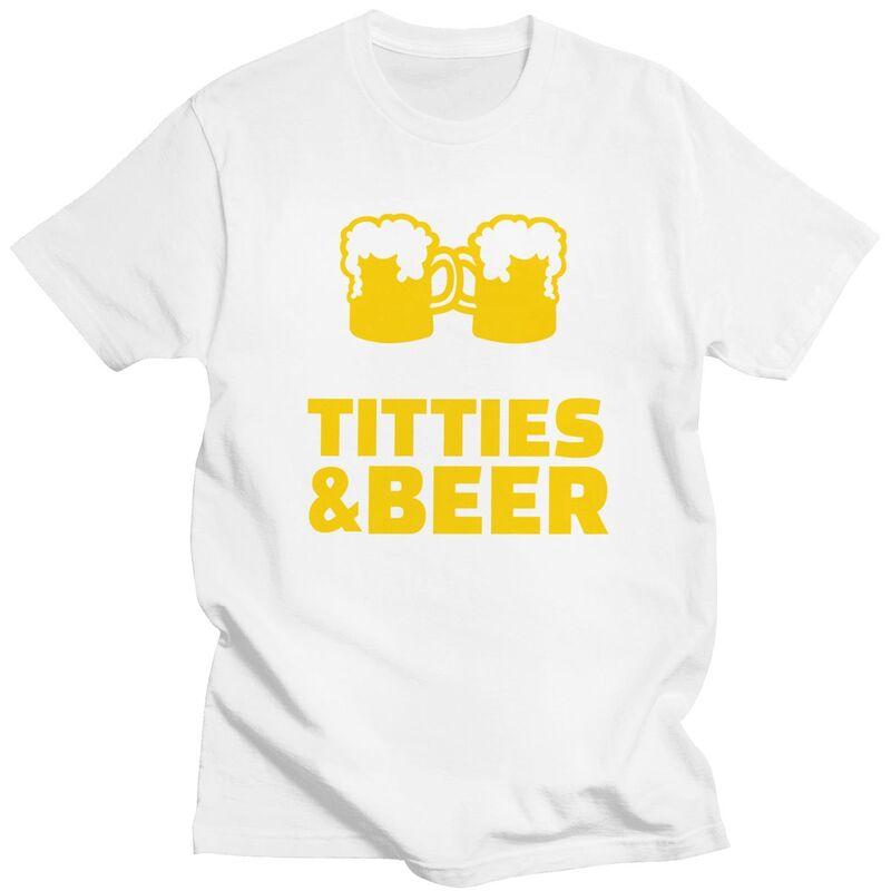 Custom Mens Funny Quotes Titties And Beer T Shirts Short Sleeve Cotton Tshirts Streetwear Tshirt Casual Tee Loose Fit Clothes