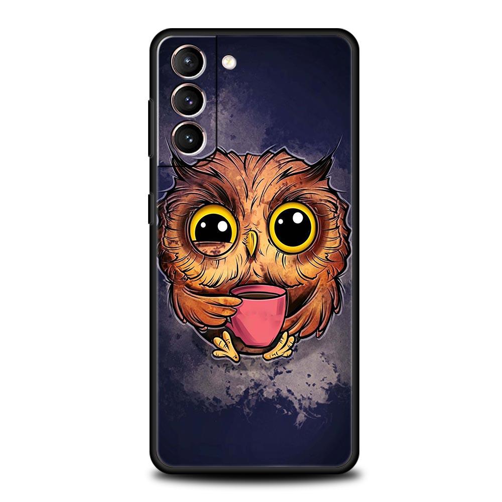 Phone Case For Samsung Galaxy S23 S22 Ultra S20 S21 FE 5G S10 S9 Plus S10E S8 Note 20 Black Cover Cartoon Girl Gifts Lovely Owl