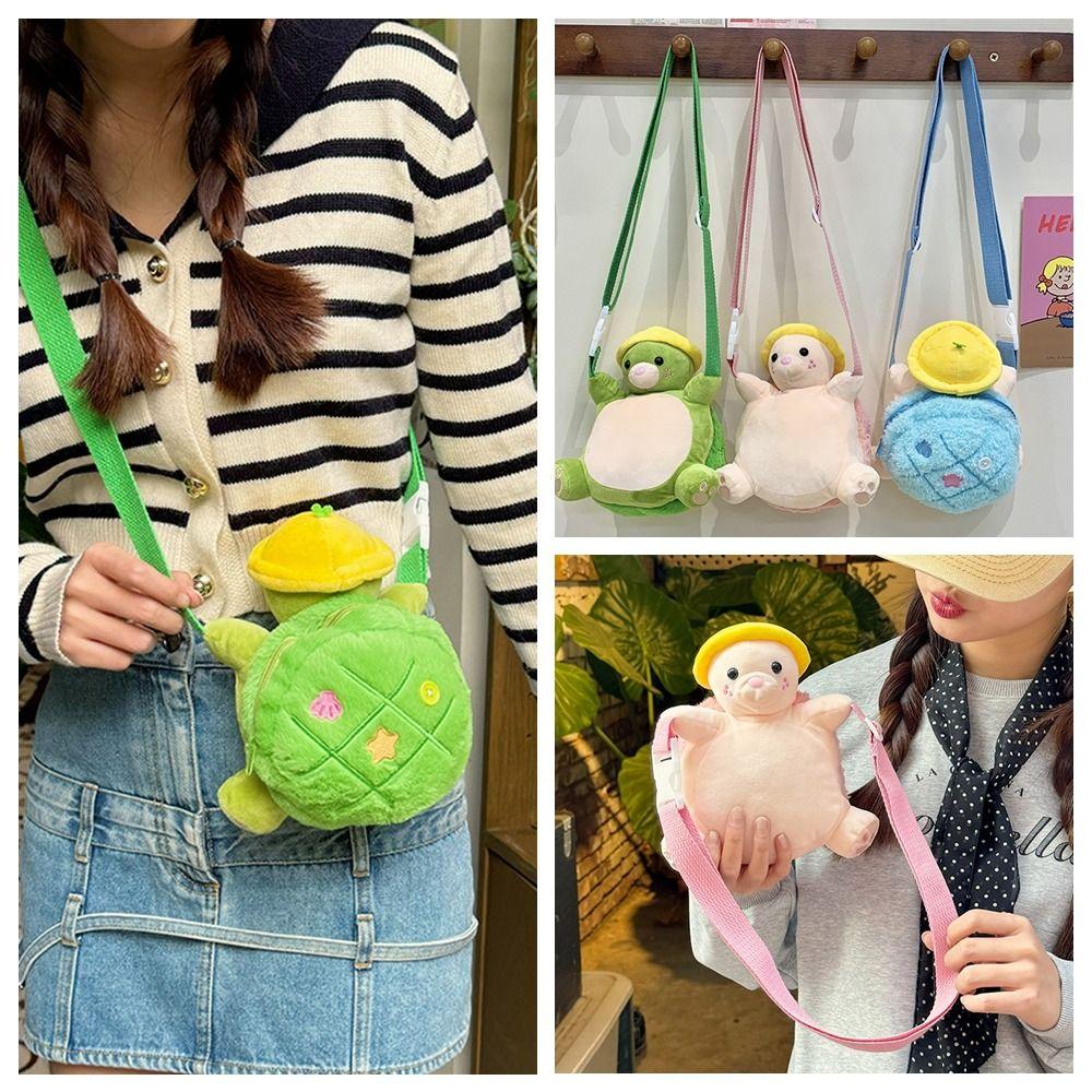 

Сумка через плечо с плюшевой черепахой, кукольная сумка с изображением животных из мультфильма, креативный детский рюкзак в подарок синий