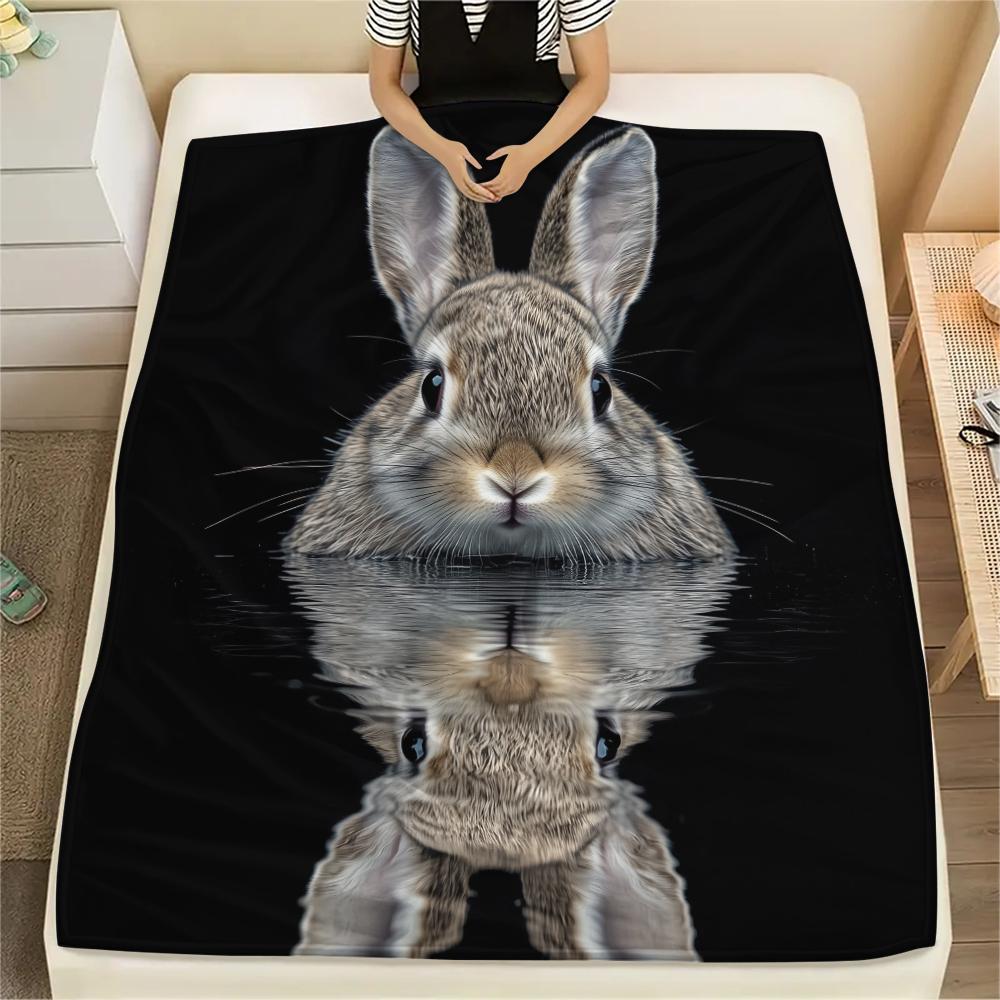 Black Rabbit Pattern Flannel Blanket, High Quality Comfortable for All Seasons, Home Decor, Warmth and Comfort, Perfect for Gifts.