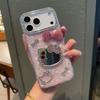KT Cat Mirror Phone Case for Apple 16/17 Pro Max with Flashing Diamond Bow and Textured 14/15 Design.