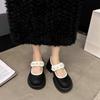 Fashion Women's Thick Soled Mary Jane Shoes Autumn New Round Head Shallow Mouth Beaded One Line Buckle Single Shoes