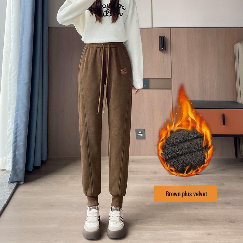 

Women s High-Waisted Slimming Lambswool Lined Sweatpants - Thickened, Loose-Fit, Casual for Autumn & Winter 2XL (67.5-75 kg) колір темно кави