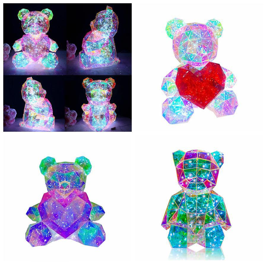 Iridescent Heart Light-Up Bear: Valentine's & Birthday Gift Souvenir 520 Qixi Ornament