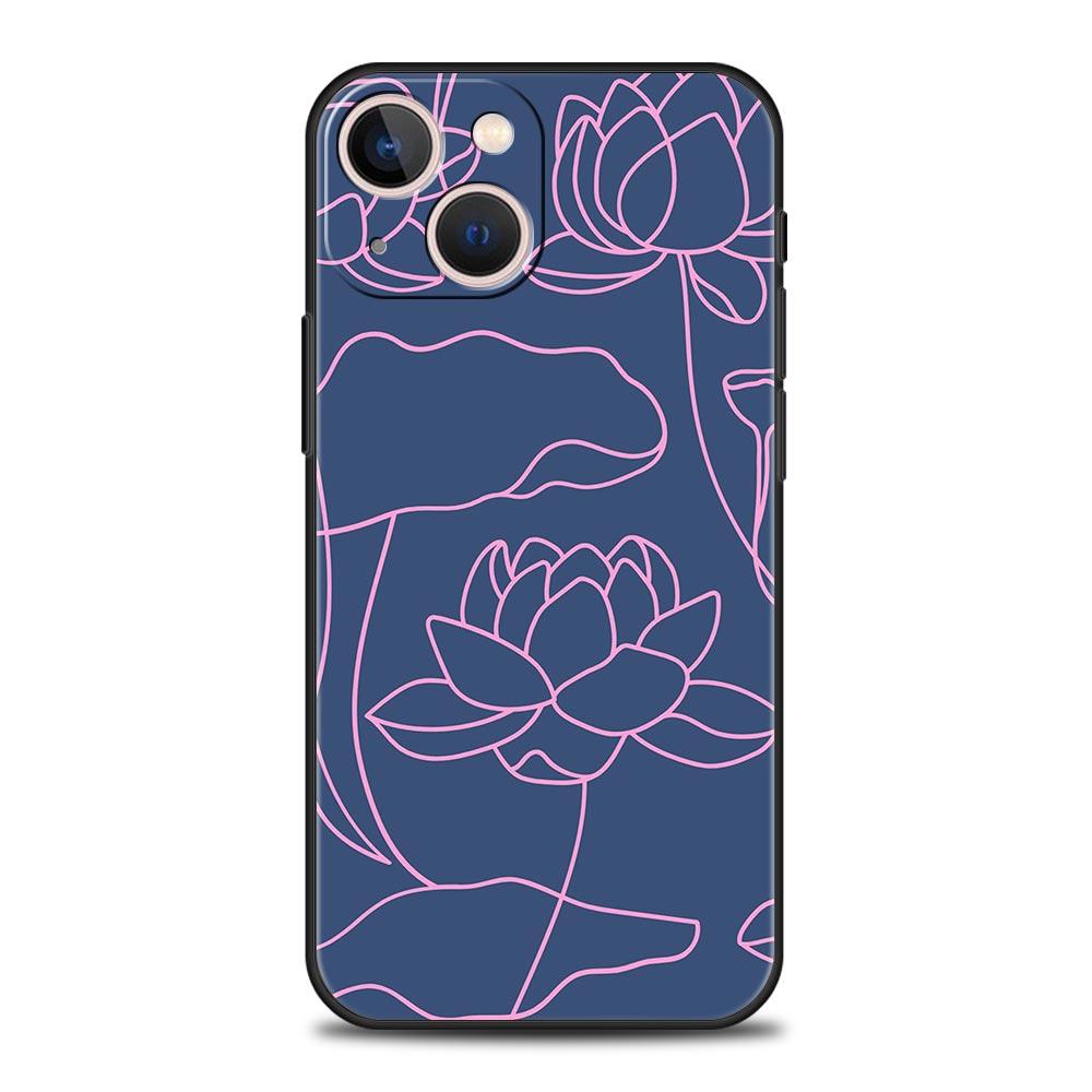 Lotus Pattern Phone Case For iPhone 17 16E 15 16 14 13 12 11 Pro Max 7 8 Plus Soft TPU Back Cover iPhone 16