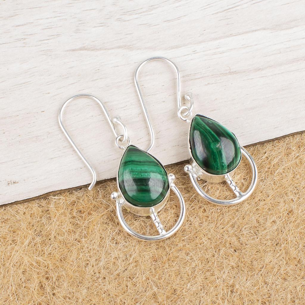 Malachite Earrings, 925 Sterling Silver Jewelry, Gift For Women Handmade Earrings Gemstone Jewelry