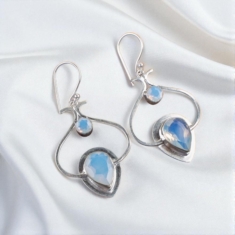 Milky Opal Gemstone 925 Sterling Silver Jewelry Handmade Earrings 2.2" For Gift EE-80-14
