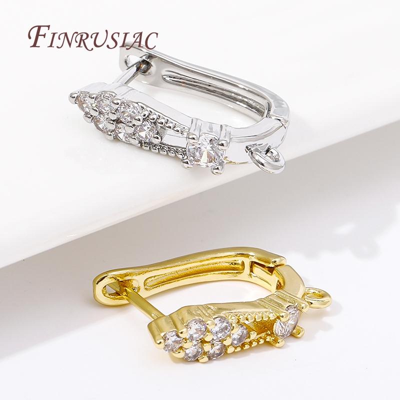 Fashion Cubic Zirconia Earwire Fastener Findings 18K Gold Plated Ear Wire Hooks Clasps For DIY Earring Making Jewelry Materials