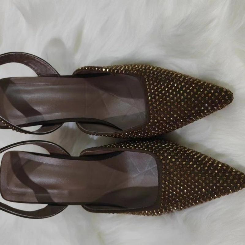 Szpiczaste zakryte palce Odkryte usta Obcas Bankietowe sandały dla kobiet na lato Modne Smukły obcas Wygodne Cyrkonie Wysokie obcasy