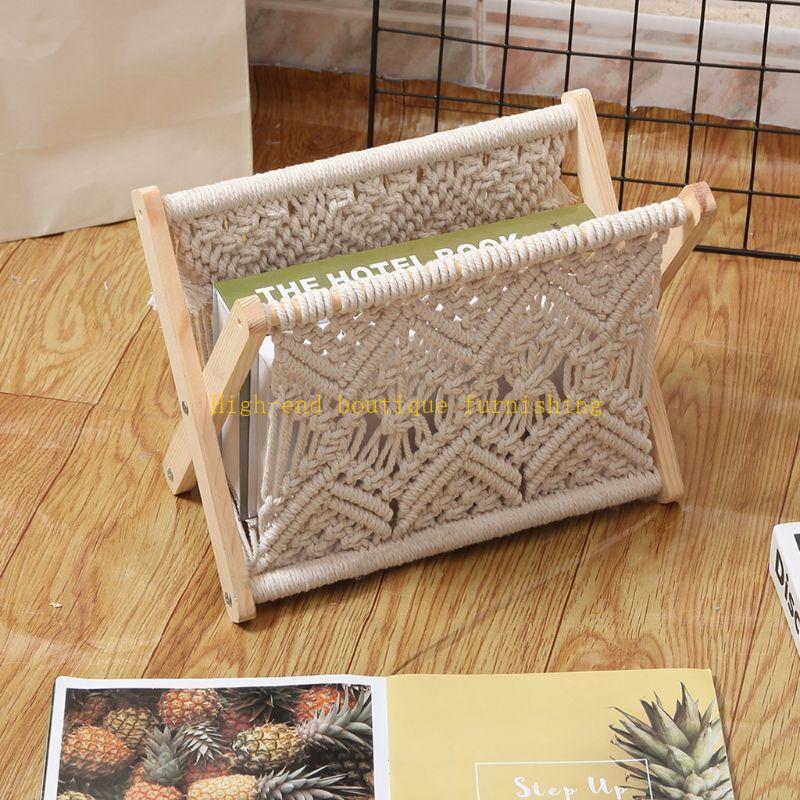 

Nordic Cotton Woven Storage Basket Boho Macrame Magazine Rack Desktop Book Shelf China Mainland