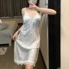 Live stream ice silk pajamas suspenders sexy nightgown lace spring and summer thin simulated silk hot silver butterfly loungewear