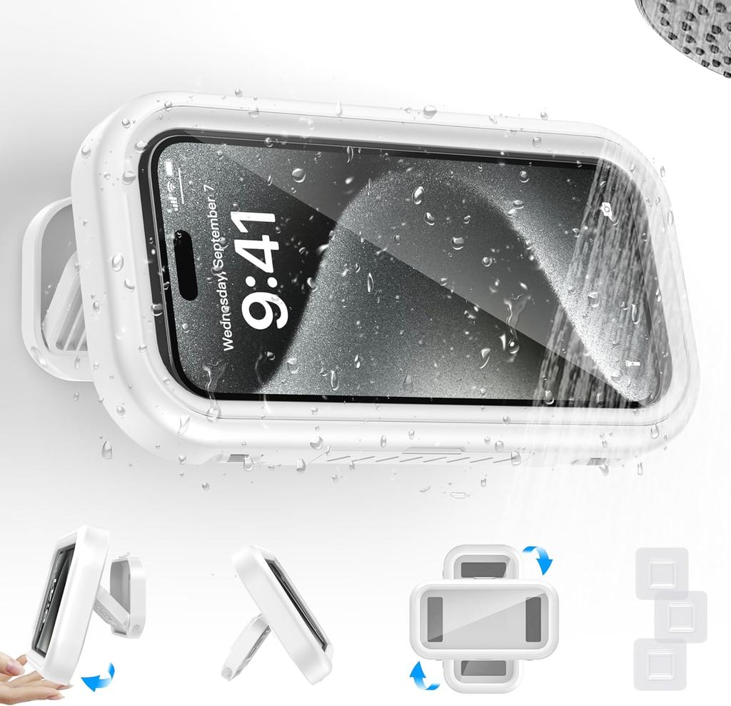 360 ° Rotatable Bathroom Waterproof Phone Case Bathroom Shower Drama Chasing Tool Kitchen Wall Hanging Lazy Person Bracket (Green)