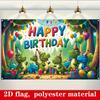 2D Dinosaur Happy Birthday Backdrop with Cartoon Dinosaurs, Gifts & Balloons