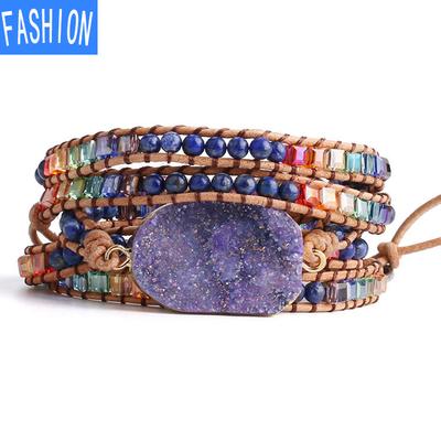Multi Layer Bracelet Natural Stone Bracelet Amethyst Cluster 6mm Round Beaded Hand Woven Boho Life Tree Yoga Bracelet