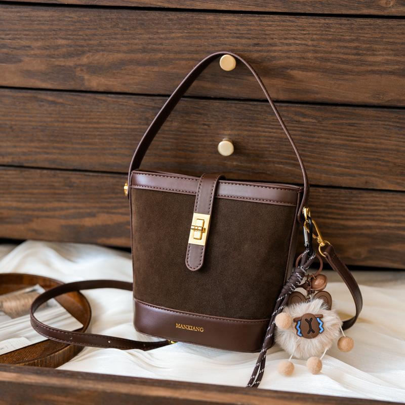 Premium Bag Women'S Bag Retro Messenger Bag Popular Suede Portable Bucket Bag