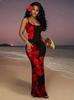 Summer European and American new printed, sexy slim-fitting hip-wrapped dress seaside vacation suspender dress