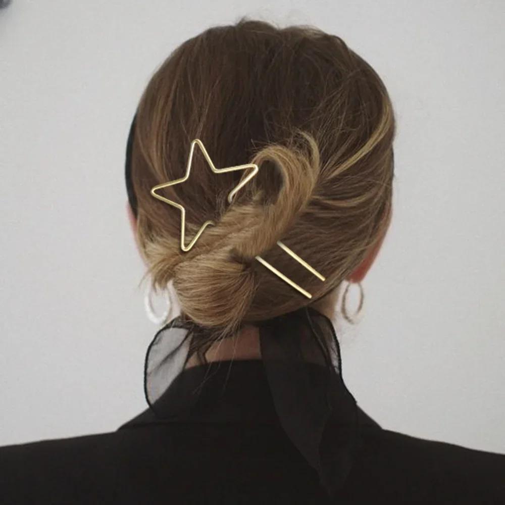 Hollow U Shaped Hair Stick Women Hair Sticks Love Heart Star Bride Hair Styling Accessories Gold Sliver Metal Hairpins Barrettes