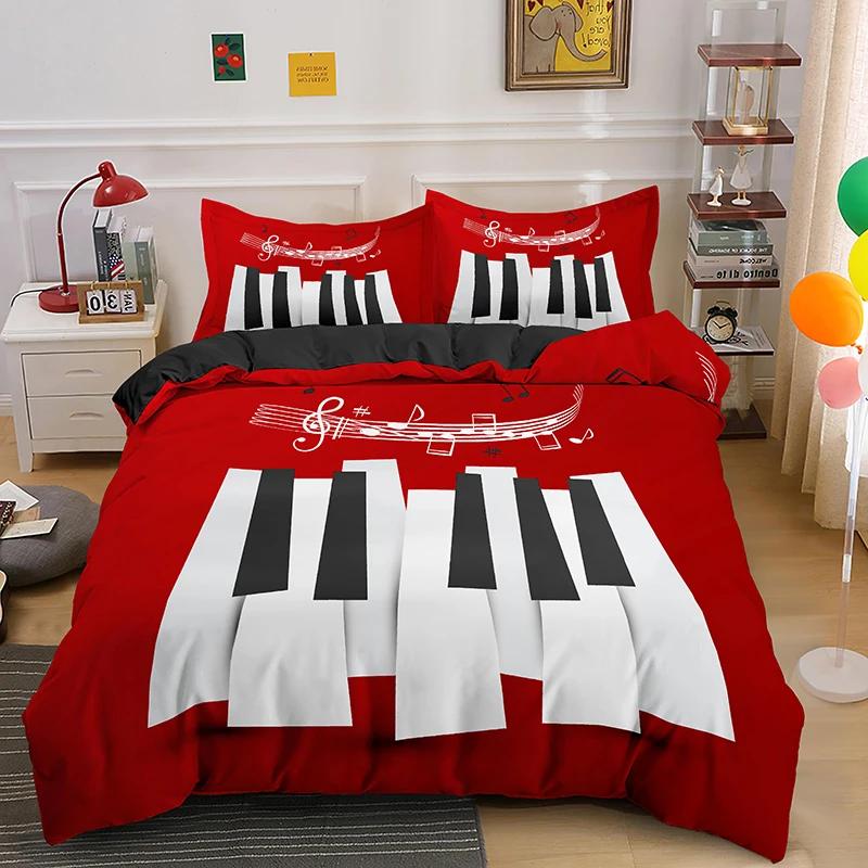 Piano Keys King Queen Duvet Cover 3D Cartoon Musical Notes Bedding Set For Kids Teens Adult Fashion Music Polyester Quilt Cover