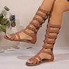 Große Größe Sommer Neu Damen Römischer Stil Offene Zehenpartie Hohe Absätze Sandalen Atmungsaktiv Zum Hineinschlüpfen Schuhe PU-Leder Gummi Außensohle