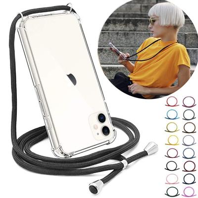 Transparente weiche Handyhülle mit Umhänge-Lanyard-Gurtkette für iPhone 15 14 13 12 11 Pro Max 15 14Plus X XR XS Max 8 7 Plus mit Handyband-Abdeckung