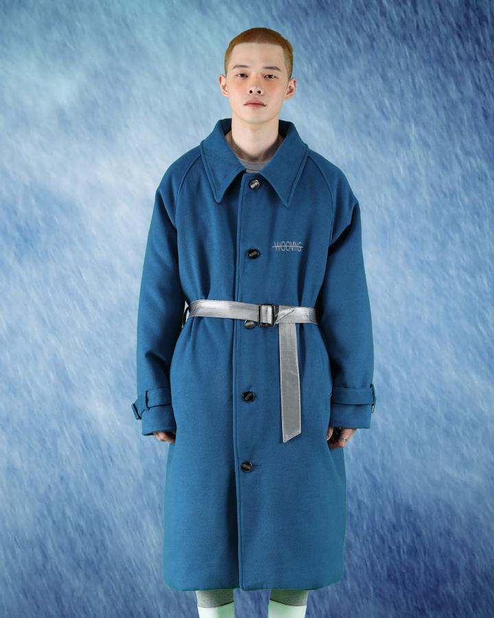 Wooving Long Collar Padded Coat (Blue)