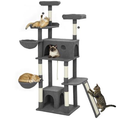 Cat Tree Play Tower for Cats with Scratching Post 3 Beds 2 Condos Platforms and 3 Hanging Toys Height 174 Cm Grey