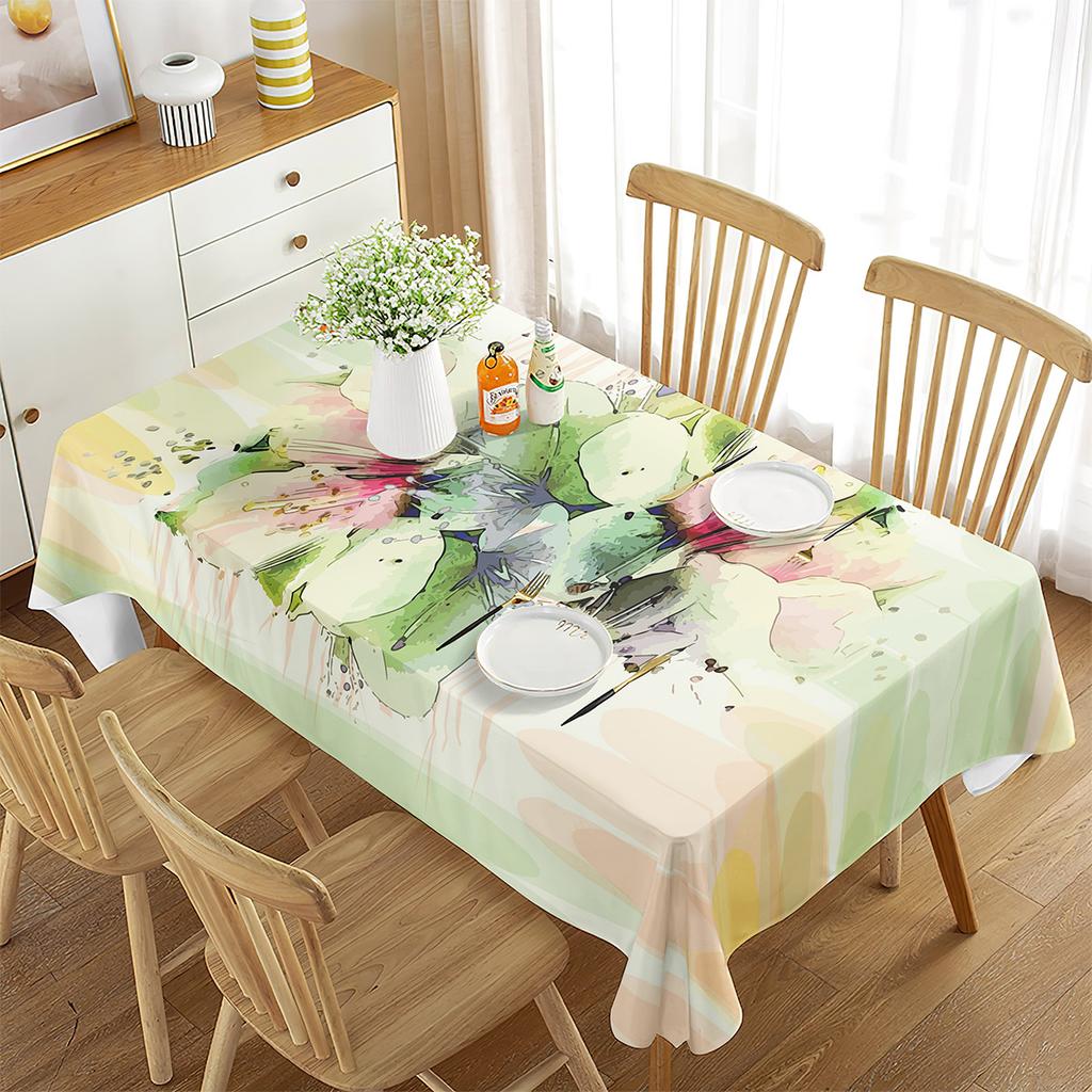 3D Flowers Rose Tree Tablecloth Watercolor Art Drawing Rectangle Table Cover for Living Room Dining Room Coffee Table Decor