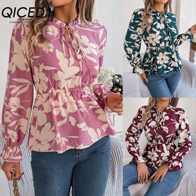 Autumn and Winter Casual Flower-tied Long-sleeved Chiffon Blouse for Women