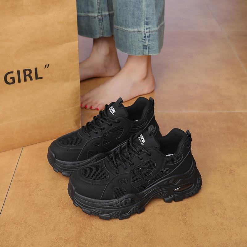 White Dew's same platform dad shoes for women's 2025 new mesh breathable silver 7cm height-increasing casual sports shoes