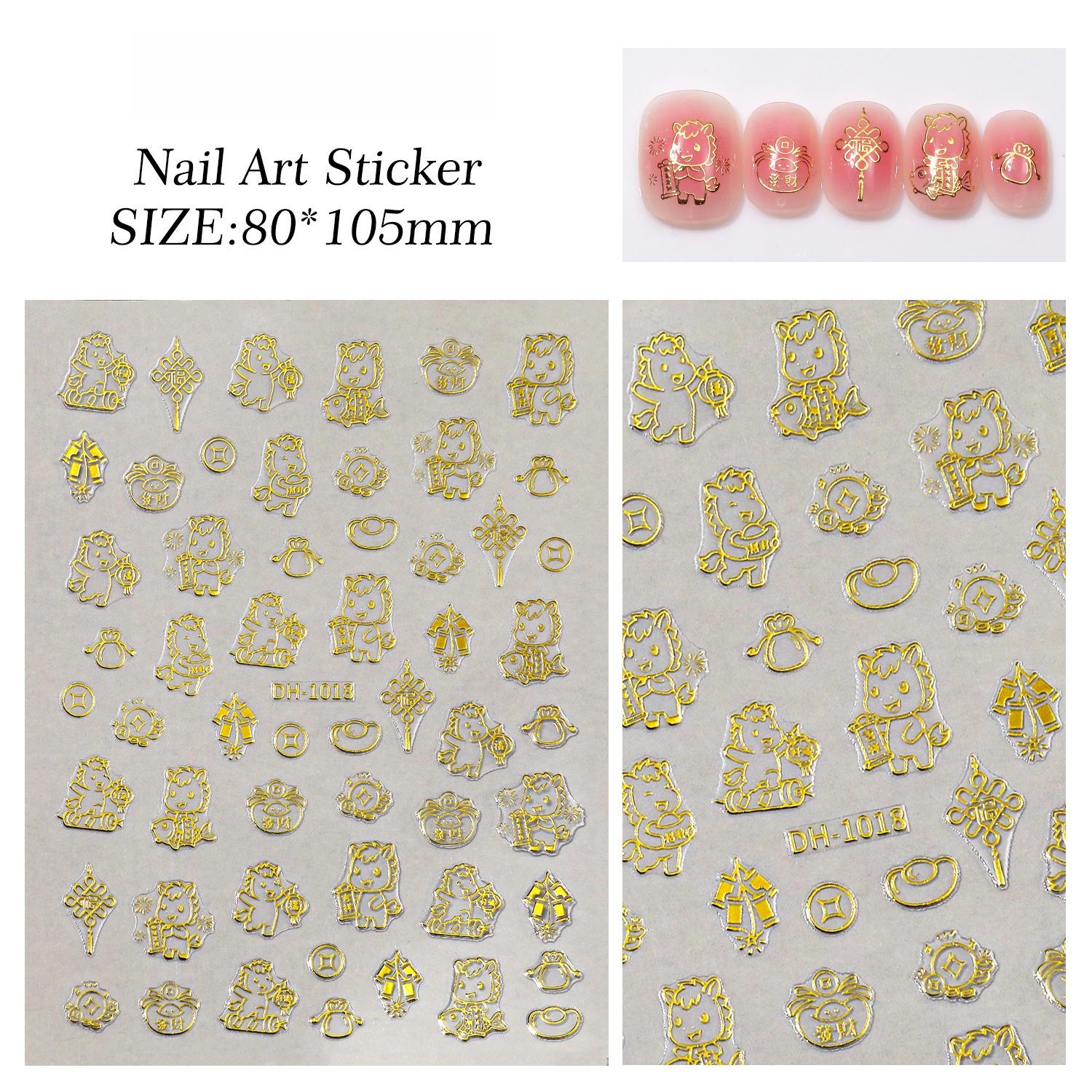 

Cute Cartoon Pony Nail Stickers New Year Diy Nails Art Decorations Year Of The Horse Manicure Decal Festival Accessories золотой