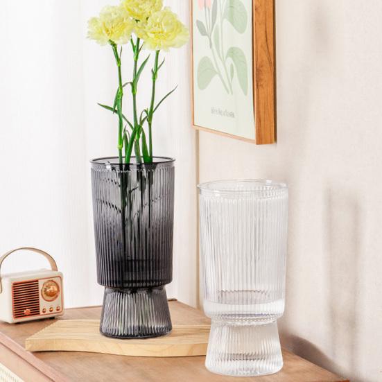 Hydroponic Flower Vase Transparent Vertical Grained Glass Design Vase Reusable PET Modern Nordic Style Vase for Flowers Pothos