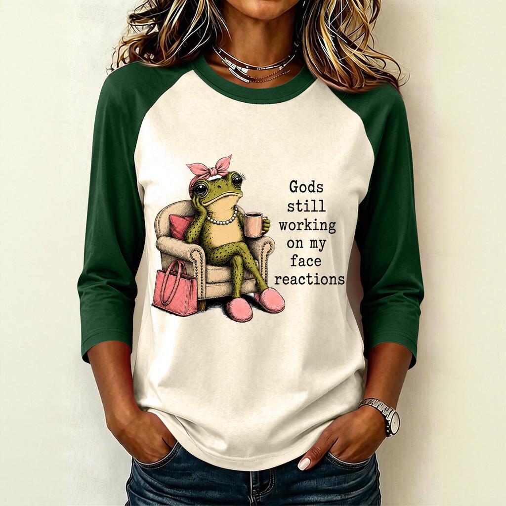 Women's Casual Letter Print Raglan Sleeve Three-Quarter Sleeve Round Neck T-Shirt